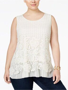 Style & Co Boho Cream Crochet Front Sleeveless Top